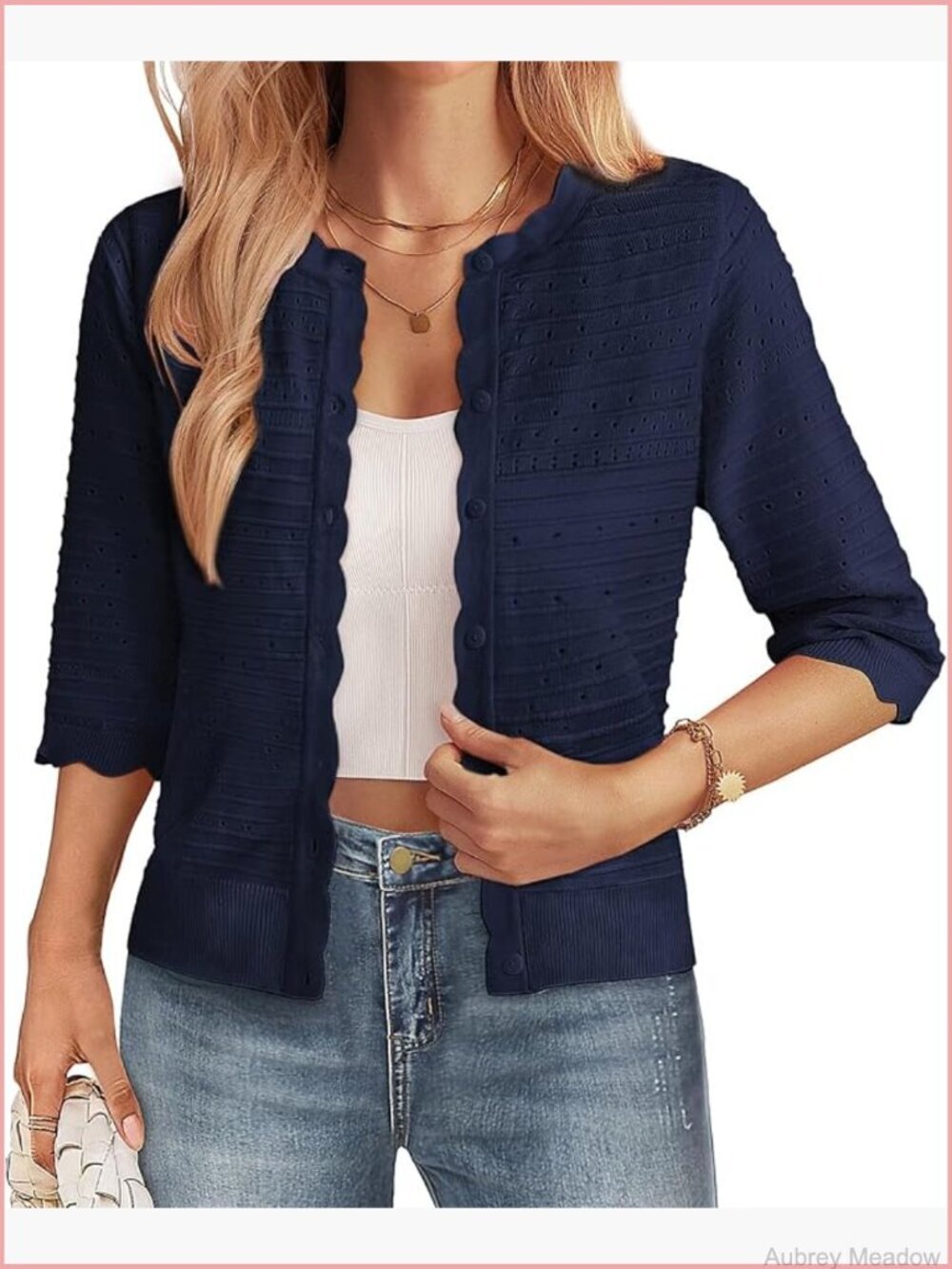 3/4 Sleeve Cropped Cardigan Sweater Button Down V-Neck Lightweight Knit Shrugs